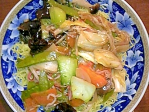 節約レシピ☆きぬさやともやしの中華あんかけ焼きそば